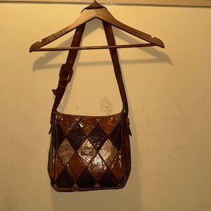Vintage Via Spiga Italy, Brown and Tan Patchwork Shoulder Bag